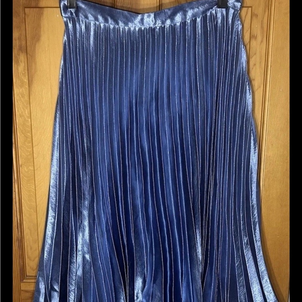 Missguided Blue A-Line Midi Skirt with Pleats